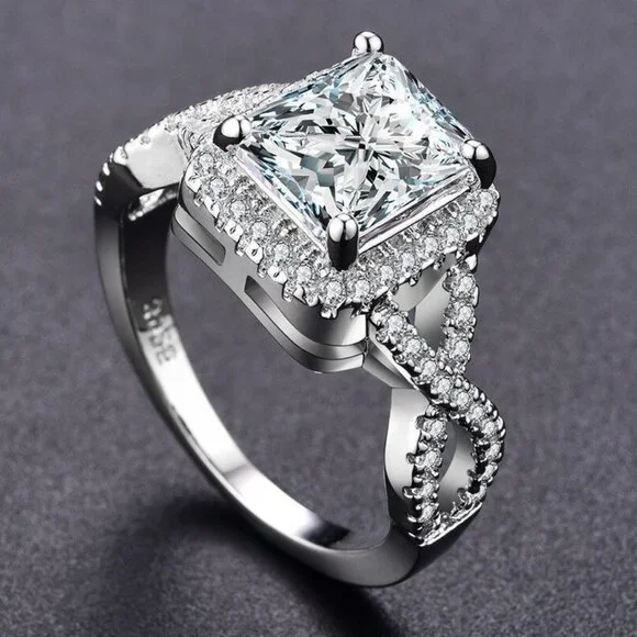 Braelynn Square Cushion Cut CZ Side Cross Sterling Silver Ring Size 6 Gift Boxed - Picture 5 of 11